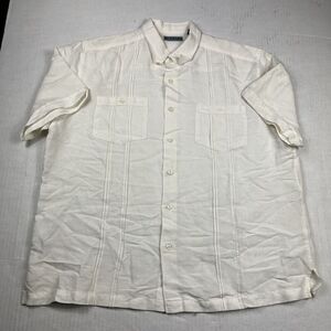 Cubavera Men’s Button Up Shirt Ivory Short Sleeve Work Beach Casual Top LARGE *